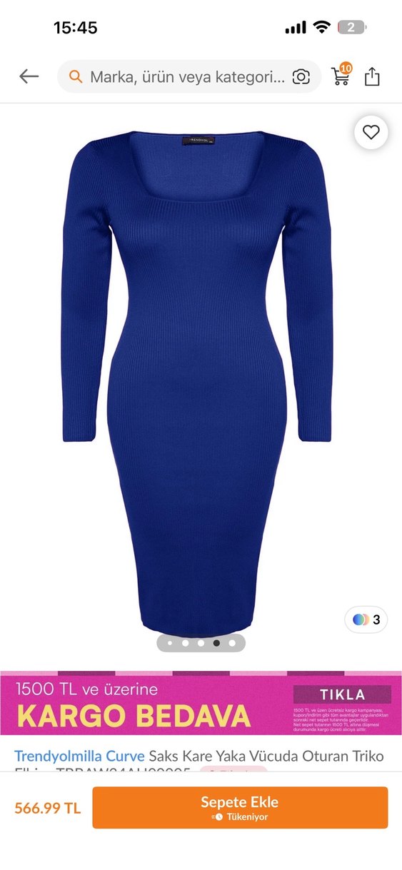 Mavi V Yaka Midi Elbise - Görsel 3