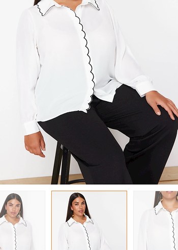 İş için Beyaz Nakışlı V Yaka Kadın Gömlek - Görsel 3