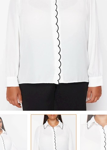 İş için Beyaz Nakışlı V Yaka Kadın Gömlek - Görsel 4