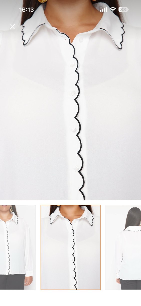 İş için Beyaz Nakışlı V Yaka Kadın Gömlek - Görsel 5