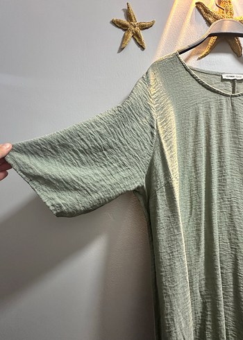 Gri Keten Uzun Salaş Elbise - Görsel 3