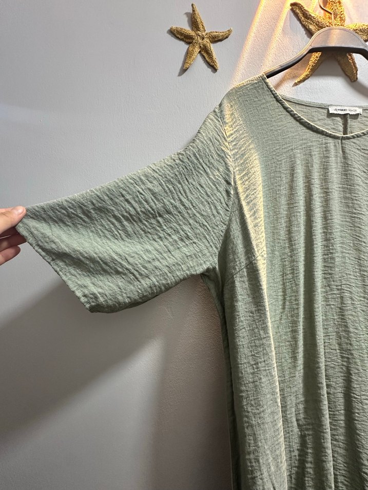 Gri Keten Uzun Salaş Elbise - Görsel 3