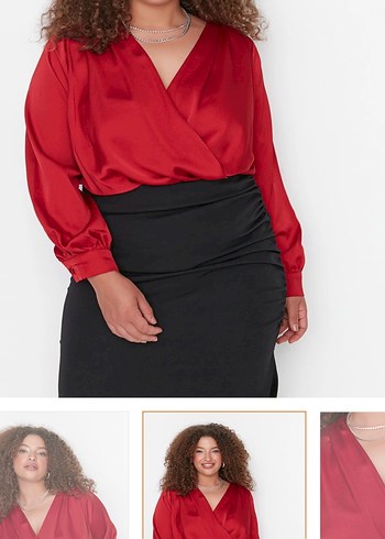 Kırmızı Drapeli Kadın Bluz - Görsel 2
