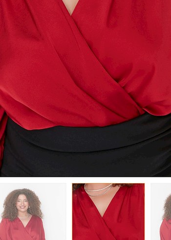 Kırmızı Drapeli Kadın Bluz - Görsel 3