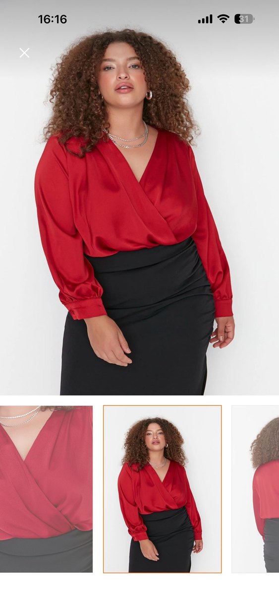 Kırmızı Drapeli Kadın Bluz - Görsel 4