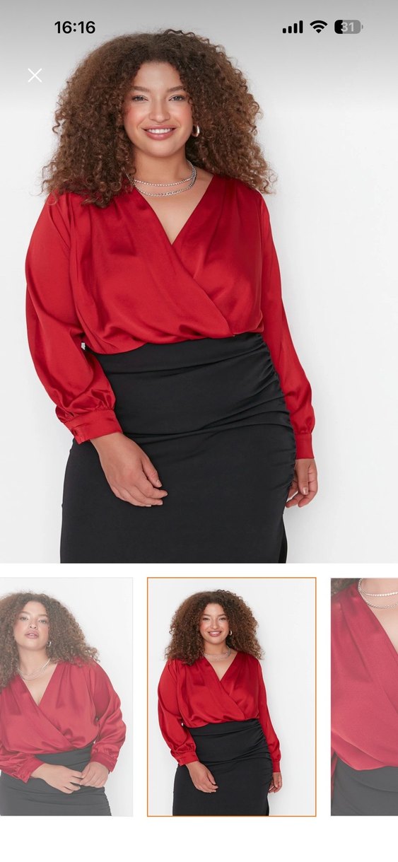 Kırmızı Drapeli Kadın Bluz - Görsel 2