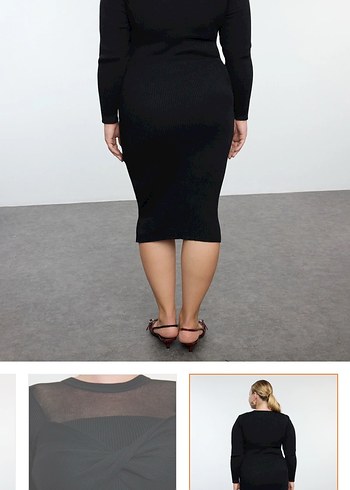 Siyah Midi Kalem Elbise V Yaka - Görsel 5