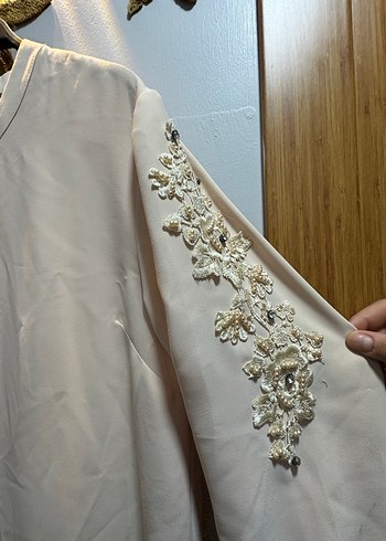 Nakışlı Bej Uzun Abiye Elbise - Görsel 5