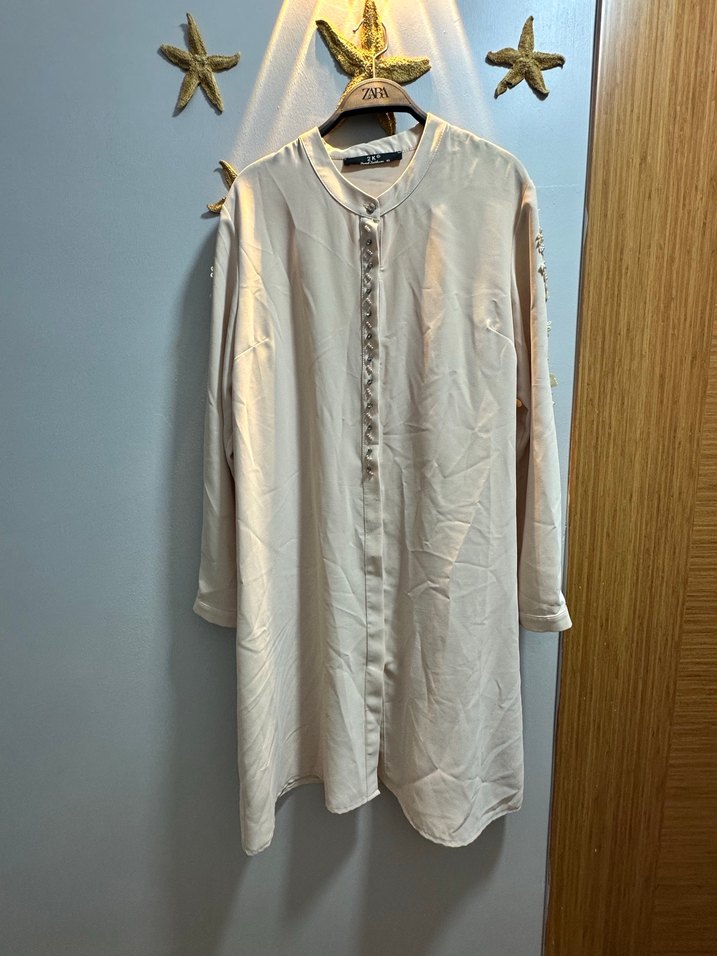 Nakışlı Bej Uzun Abiye Elbise - Görsel 2