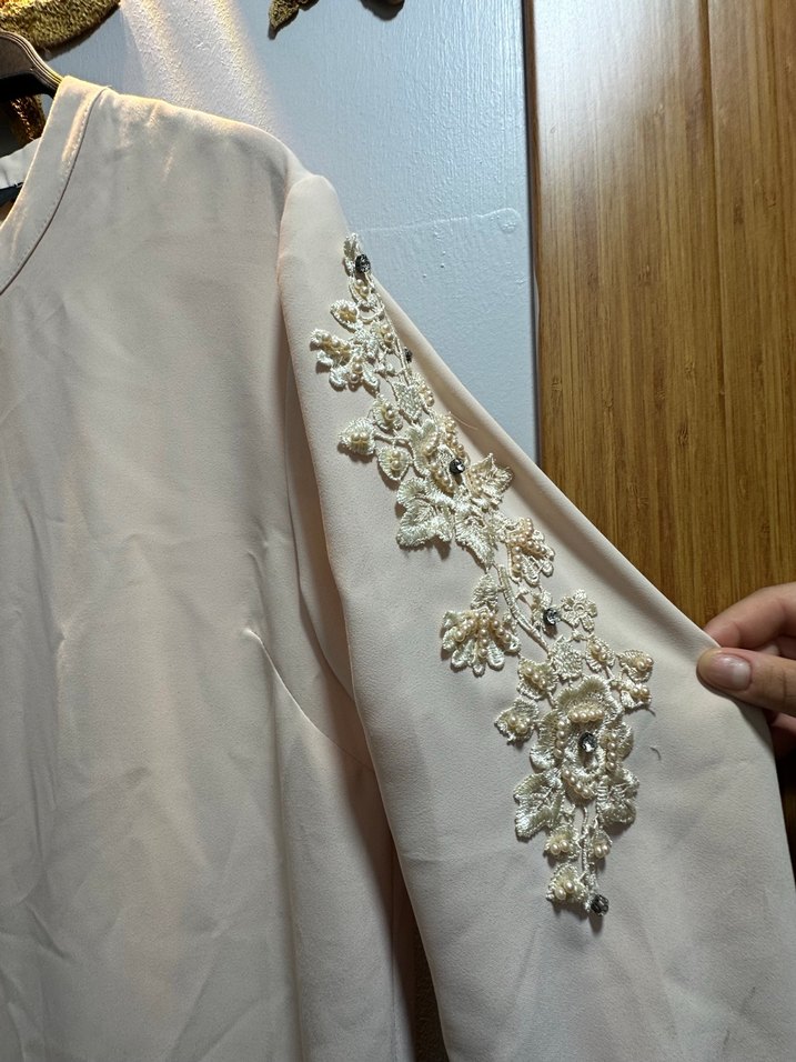 Nakışlı Bej Uzun Abiye Elbise - Görsel 5