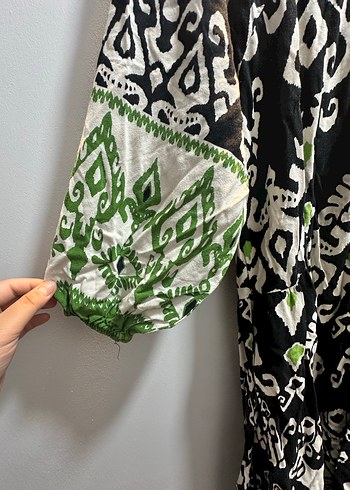 Uzun Yeşil Bohem Püsküllü Elbise - Görsel 4