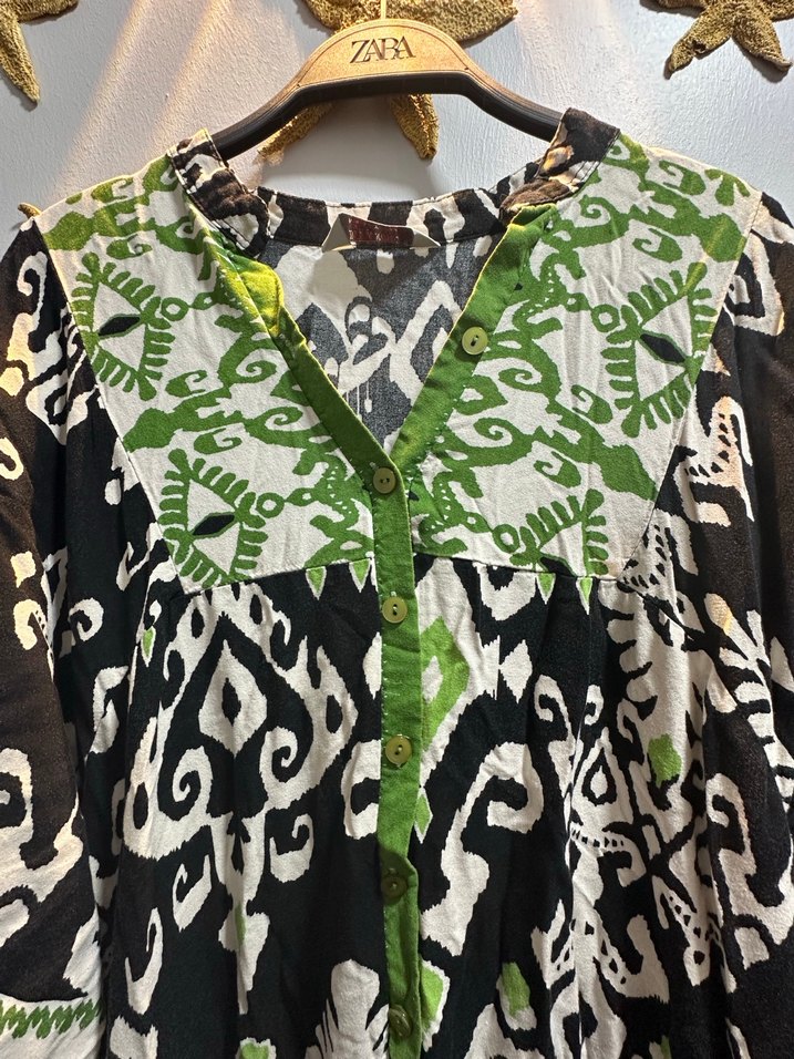 Uzun Yeşil Bohem Püsküllü Elbise - Görsel 2