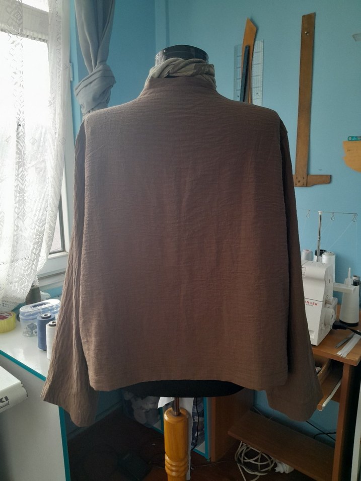 kahve rengi Midi Keten Salaş  Ceket - Görsel 2