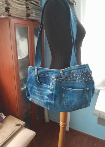 Mavi kot  Kadın kol Çantası - Görsel 2