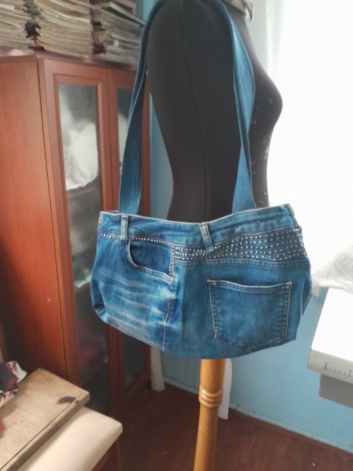 Mavi kot  Kadın kol Çantası - Görsel 2