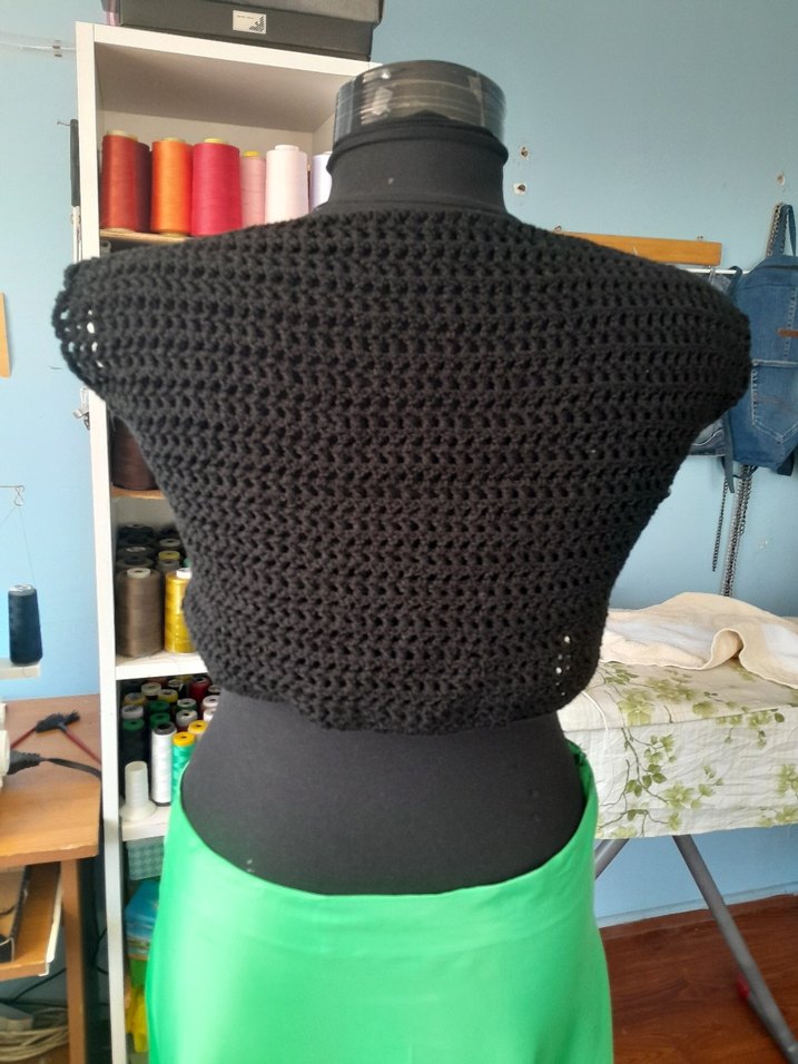 Siyah Örgü Crop bluz - Görsel 2