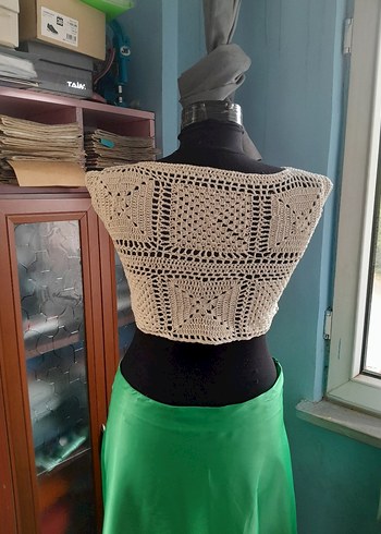 Diğer Dantel Detaylı Bohem Krem crop Büstiyer