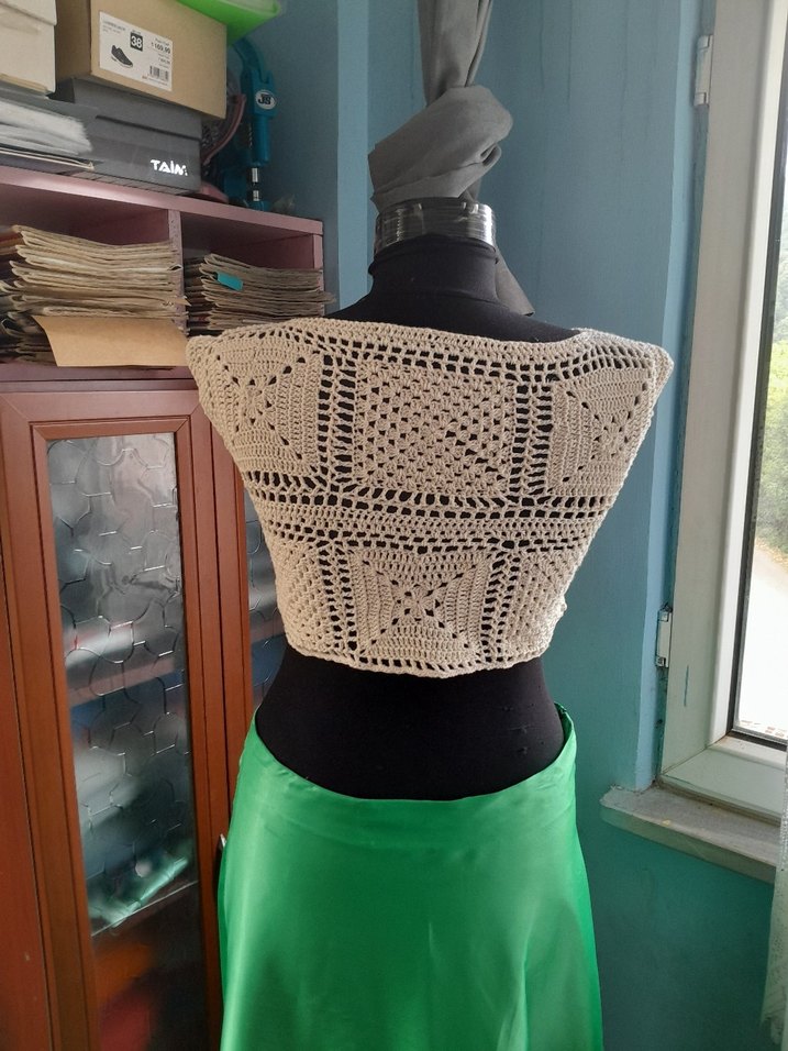 Dantel Detaylı Bohem Krem crop Büstiyer - Görsel 2