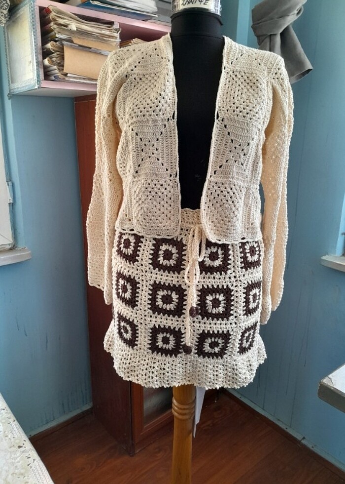 Motifli Örgü mini etek - Görsel 4