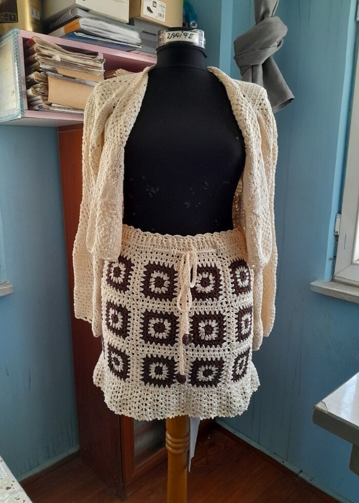 Motifli Örgü mini etek - Görsel 3