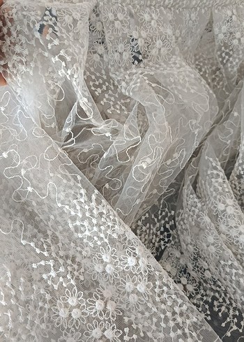 Bohem İşlemeli Gri Tül Perde - Görsel 2