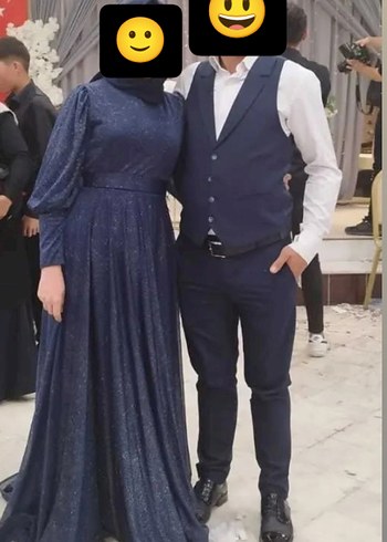 Abiye lacivert simli tesettür abiye