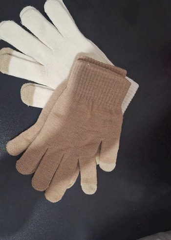 Kadın Bej ve Gri Örgü Eldivenler - Görsel 3