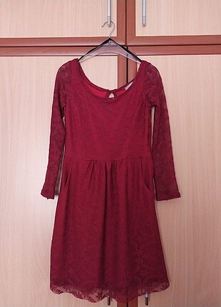 Bordo dantelli elbise - Görsel 2