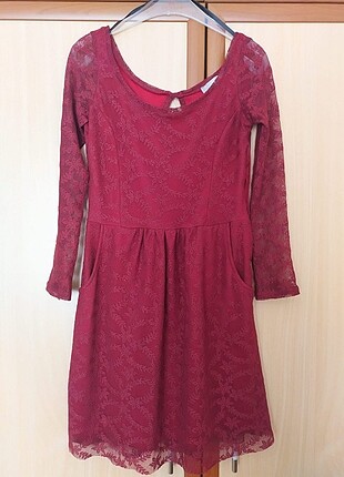 Bordo dantelli elbise - Görsel 3