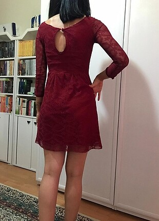Bordo dantelli elbise - Görsel 5