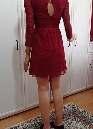 Bordo dantelli elbise - Görsel 6