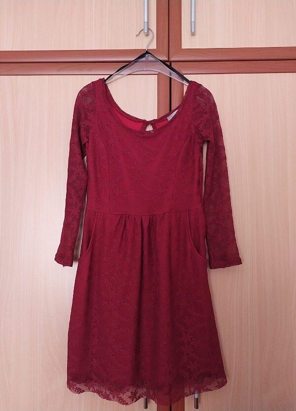 Bordo dantelli elbise - Görsel 2