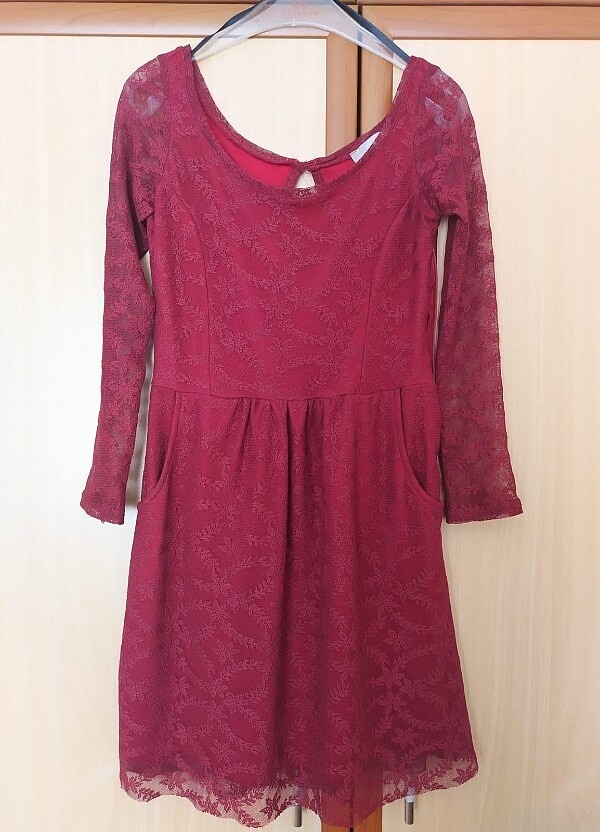 Bordo dantelli elbise - Görsel 3