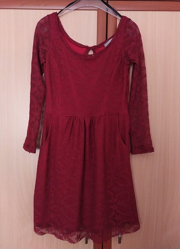 Bordo dantelli elbise - Görsel 4