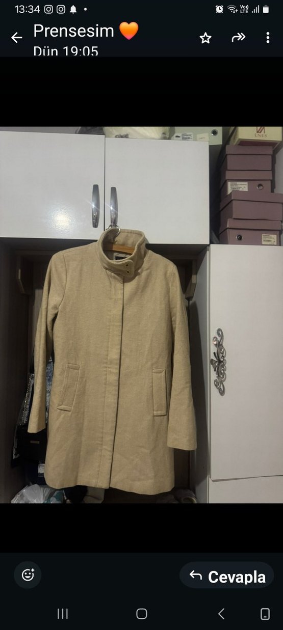 Bej Renkli Yarım Dik Yaka Kaban - Görsel 2