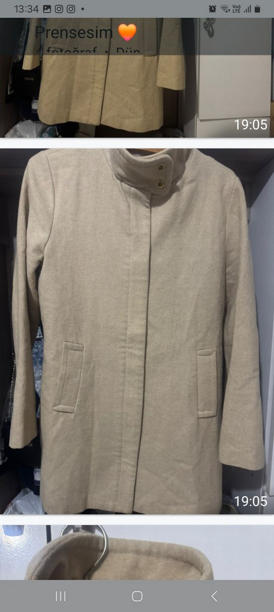 Bej Renkli Yarım Dik Yaka Kaban - Görsel 4