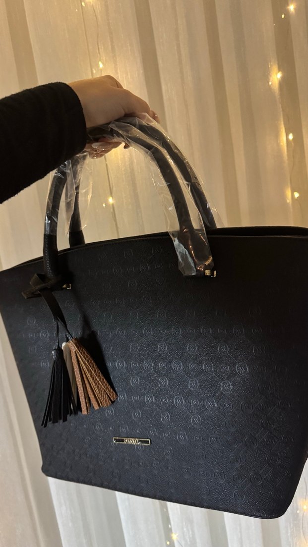 Deri Püsküllü Siyah Kadın Çanta - Görsel 2