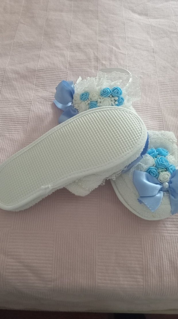 Mavi Nakışlı Dantel Detaylı Kadın Terlik - Görsel 2