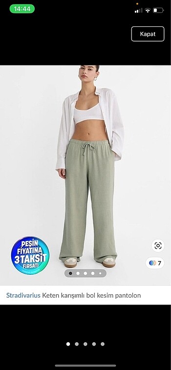 Yeşil keten pantolon stradivarius