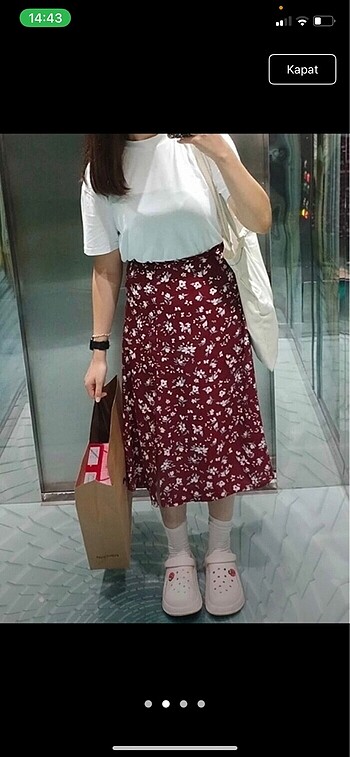 Zara Bordo çiçekli etek