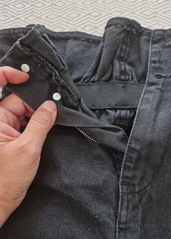 xs Beden siyah Renk Siyah Kemerli Gevşek Kesim Mini Kot Şort