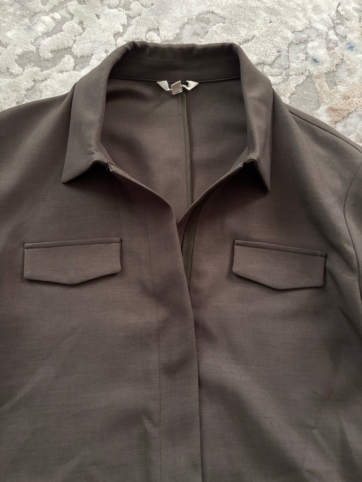 Düğmeli Kahverengi Keten Midi Ceket - Görsel 2