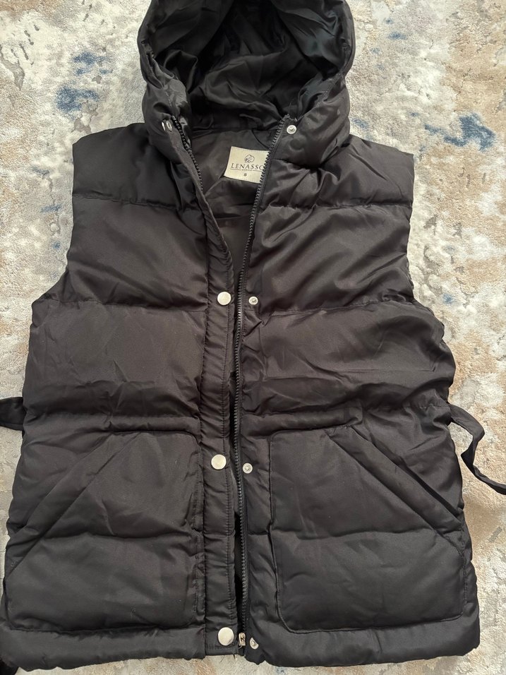 Kemerli, Kapüşonlu Gri Kadın Yelek - Görsel 5