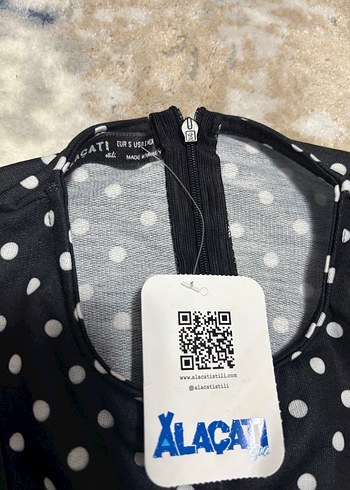 Puantiye Desenli Siyah Uzun Elbise - Görsel 3