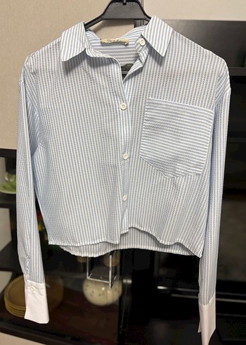 Gri Çizgili Pamuklu Kadın Gömlek - Görsel 3