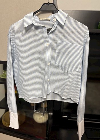 Gri Çizgili Pamuklu Kadın Gömlek - Görsel 2