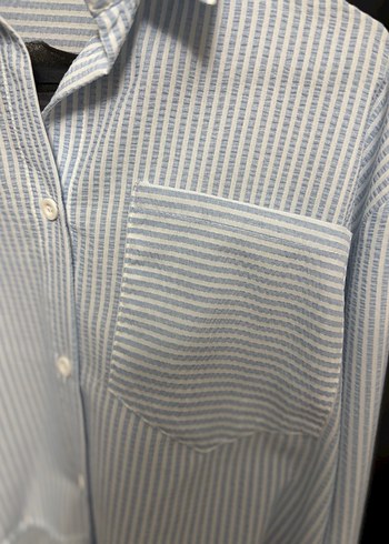 Gri Çizgili Pamuklu Kadın Gömlek - Görsel 4