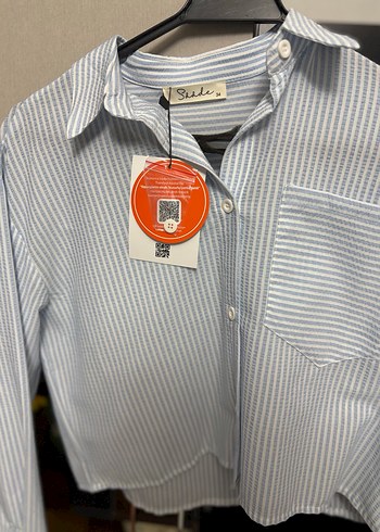 Gri Çizgili Pamuklu Kadın Gömlek - Görsel 6