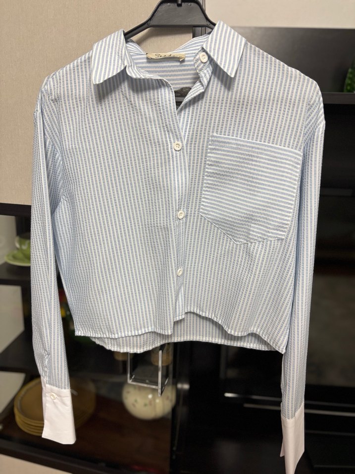 Gri Çizgili Pamuklu Kadın Gömlek - Görsel 3