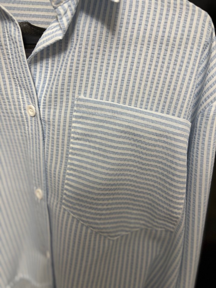 Gri Çizgili Pamuklu Kadın Gömlek - Görsel 4